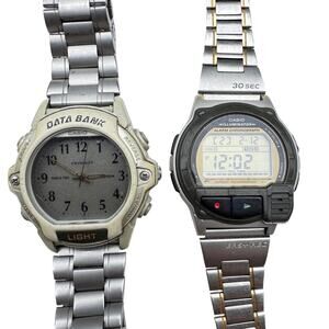 Lot of 2 Vintage Casio Digital Watches - Voice Memo A-V3 Casio ABX-24 Data Bank